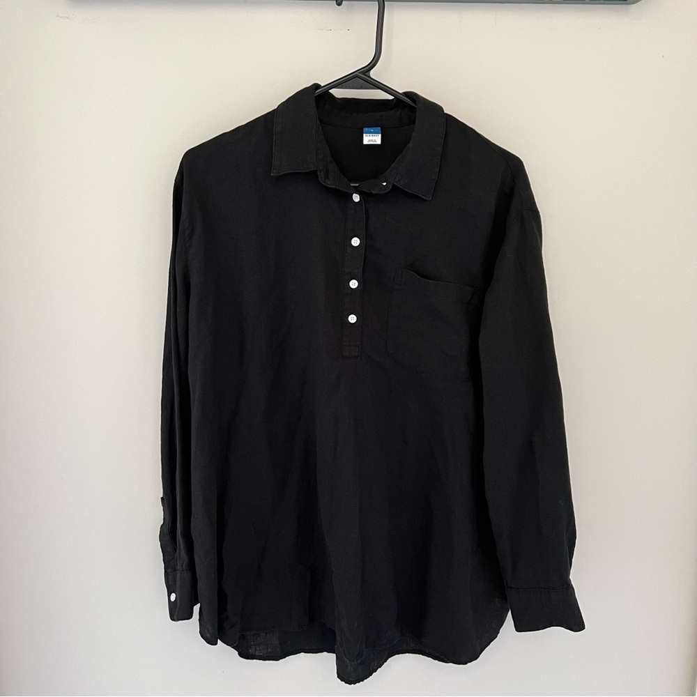 Old Navy Maternity Nursing Long Sleeve Linen Blend Black Shirt Size Medium